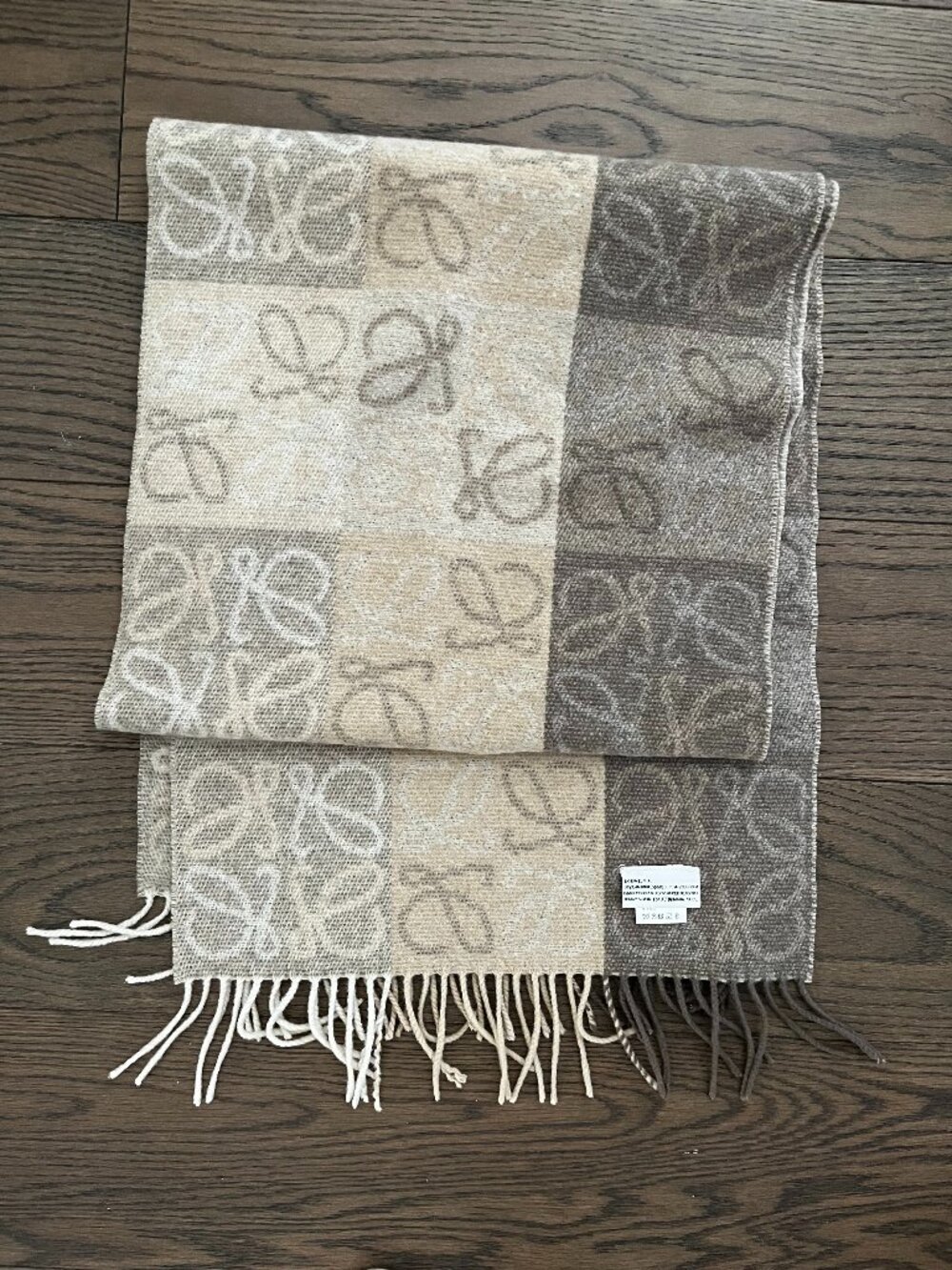LOEWE Wool Scarf – Anagram Pattern – Beige & Brown – Made in UK
